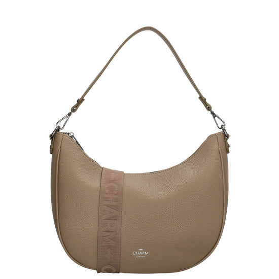 Schultertasche 37x37cm in Taupe mit Reißverschluss und Wechselriemen - leder-accessoires.com