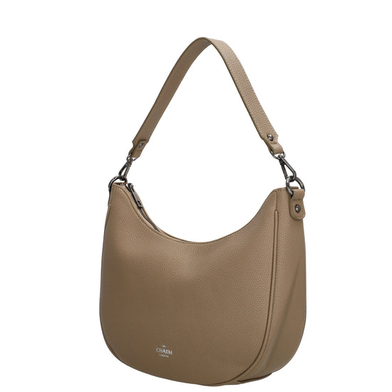 Schultertasche 37x37cm in Taupe mit Reißverschluss und Wechselriemen - leder-accessoires.com