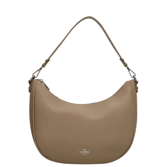 Schultertasche 37x37cm in Taupe mit Reißverschluss und Wechselriemen - leder-accessoires.com