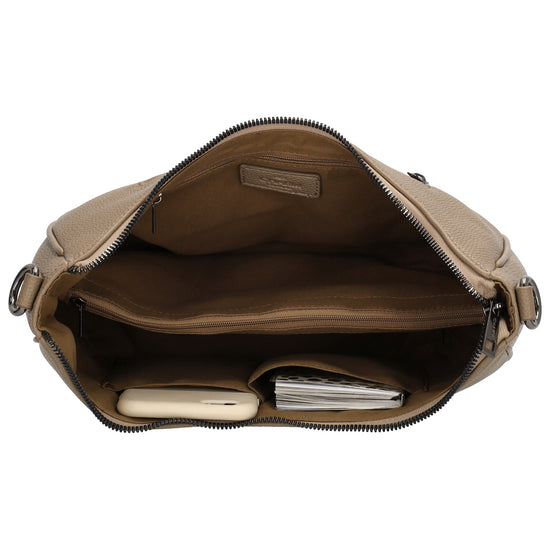 Schultertasche 37x37cm in Taupe mit Reißverschluss und Wechselriemen - leder-accessoires.com