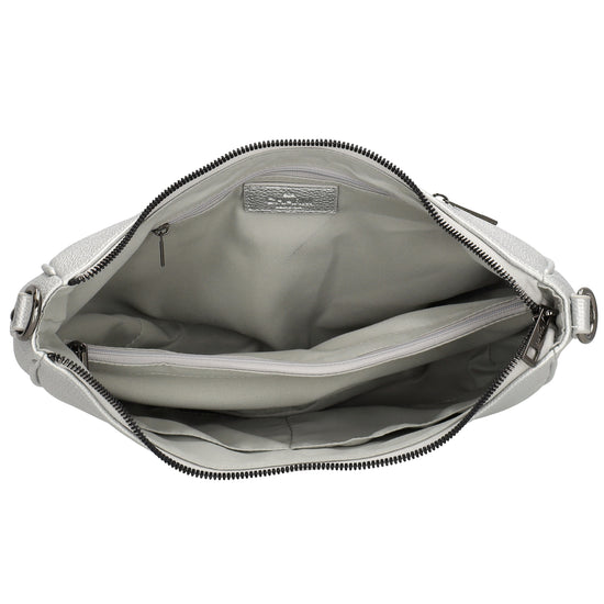 Schultertasche 37x37cm in Silber mit Reißverschluss und Wechselriemen - leder-accessoires.com