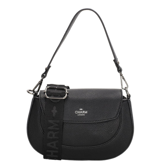 Schultertasche 23x13,5cm in Schwarz mit Reißverschluss und Überschlag - leder-accessoires.com