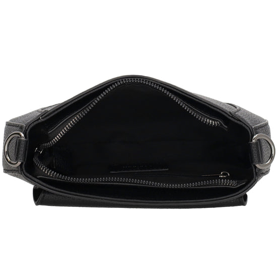 Schultertasche 23x13,5cm in Schwarz mit Reißverschluss und Überschlag - leder-accessoires.com