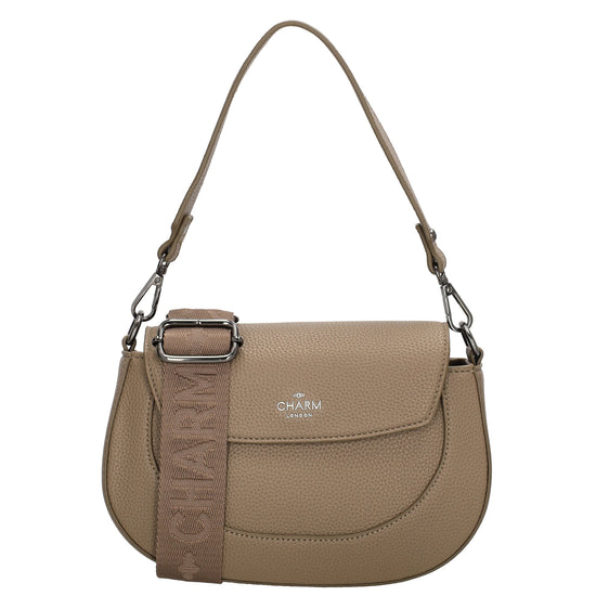 Schultertasche 23x13,5cm in Taupe mit Reißverschluss und Überschlag - leder-accessoires.com
