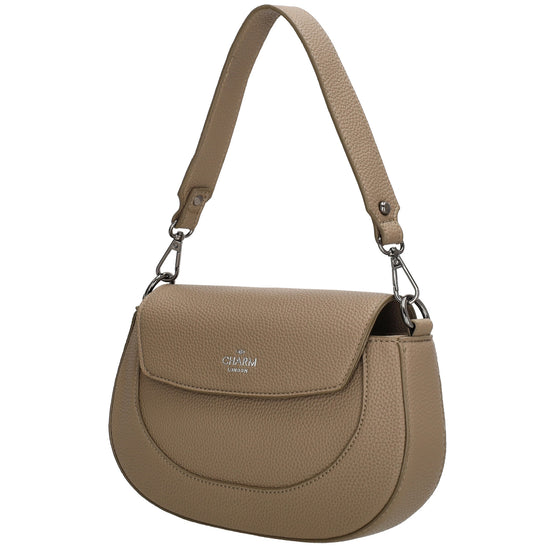 Schultertasche 23x13,5cm in Taupe mit Reißverschluss und Überschlag - leder-accessoires.com