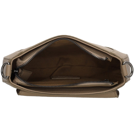 Schultertasche 23x13,5cm in Taupe mit Reißverschluss und Überschlag - leder-accessoires.com