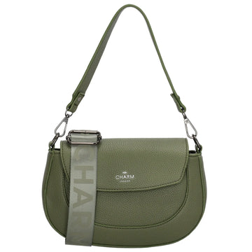 Schultertasche 23x13,5cm in Olivgrün mit Reißverschluss und Überschlag