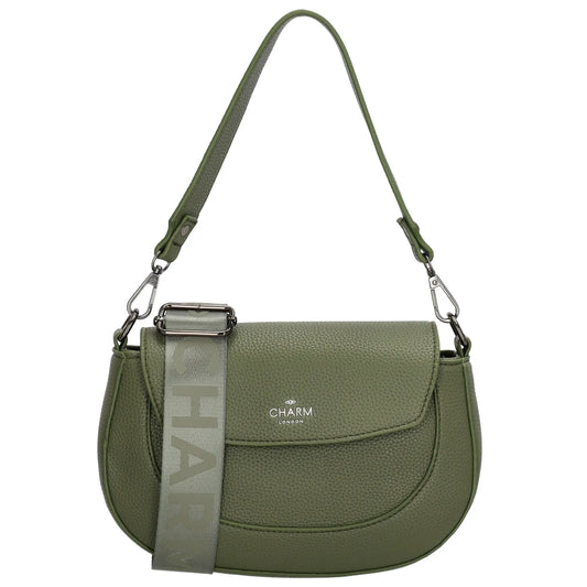 Schultertasche 23x13,5cm in Olivgrün mit Reißverschluss und Überschlag