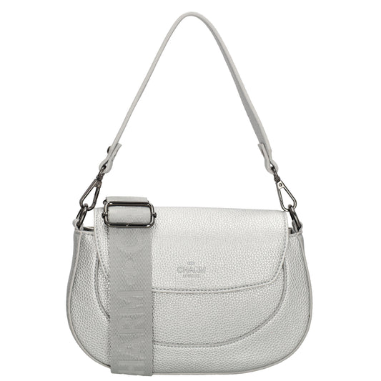 Schultertasche 23x13,5cm in Silber mit Reißverschluss und Überschlag