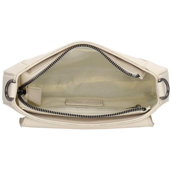 Schultertasche 23x13,5cm in Creme mit Reißverschluss und Überschlag - leder-accessoires.com