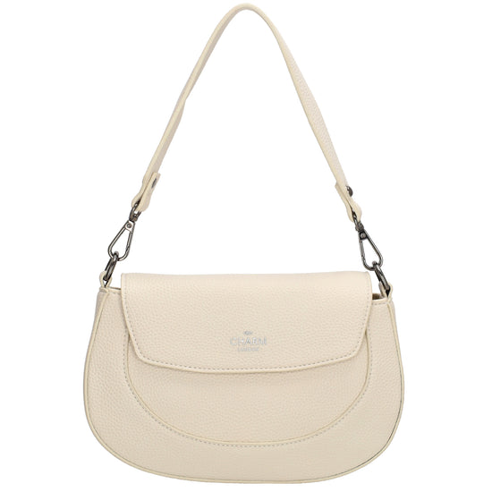 Schultertasche 23x13,5cm in Creme mit Reißverschluss und Überschlag - leder-accessoires.com