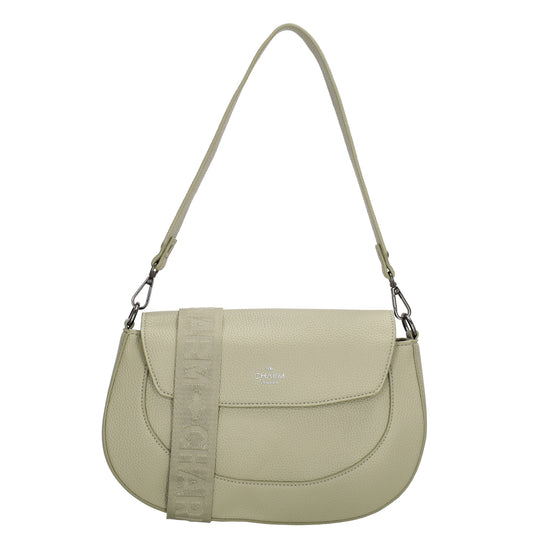 Schultertasche 28x17cm in Hellgrün mit Reißverschluss und Überschlag - leder-accessoires.com