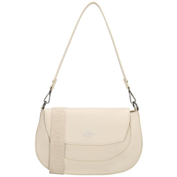 Schultertasche 28x17cm in Creme mit Reißverschluss und Überschlag