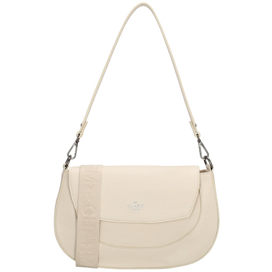 Schultertasche 28x17cm in Creme mit Reißverschluss und Überschlag - leder-accessoires.com