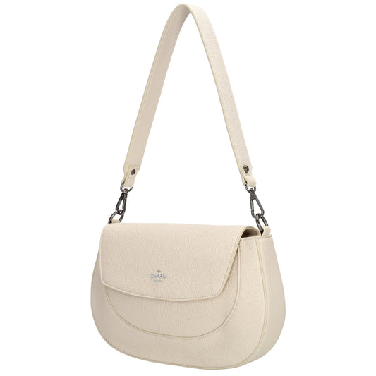 Schultertasche 28x17cm in Creme mit Reißverschluss und Überschlag - leder-accessoires.com