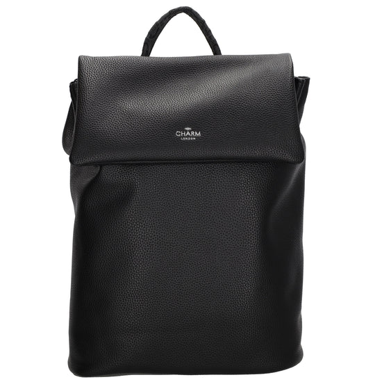 Rucksack 35 x 30cm in Schwarz mit Überschlag in Leder-Optik - leder-accessoires.com