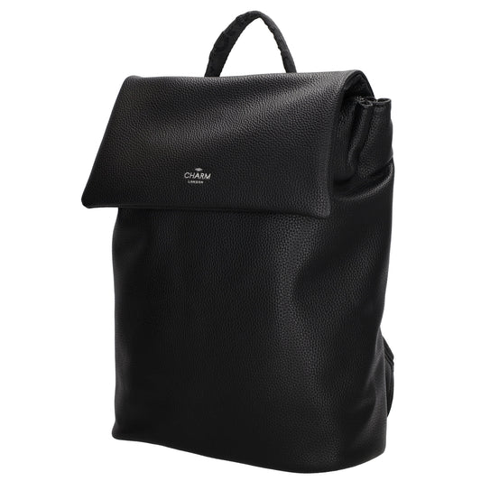 Rucksack 35 x 30cm in Schwarz mit Überschlag in Leder-Optik