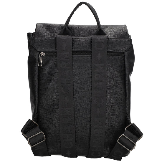 Rucksack 35 x 30cm in Schwarz mit Überschlag in Leder-Optik - leder-accessoires.com