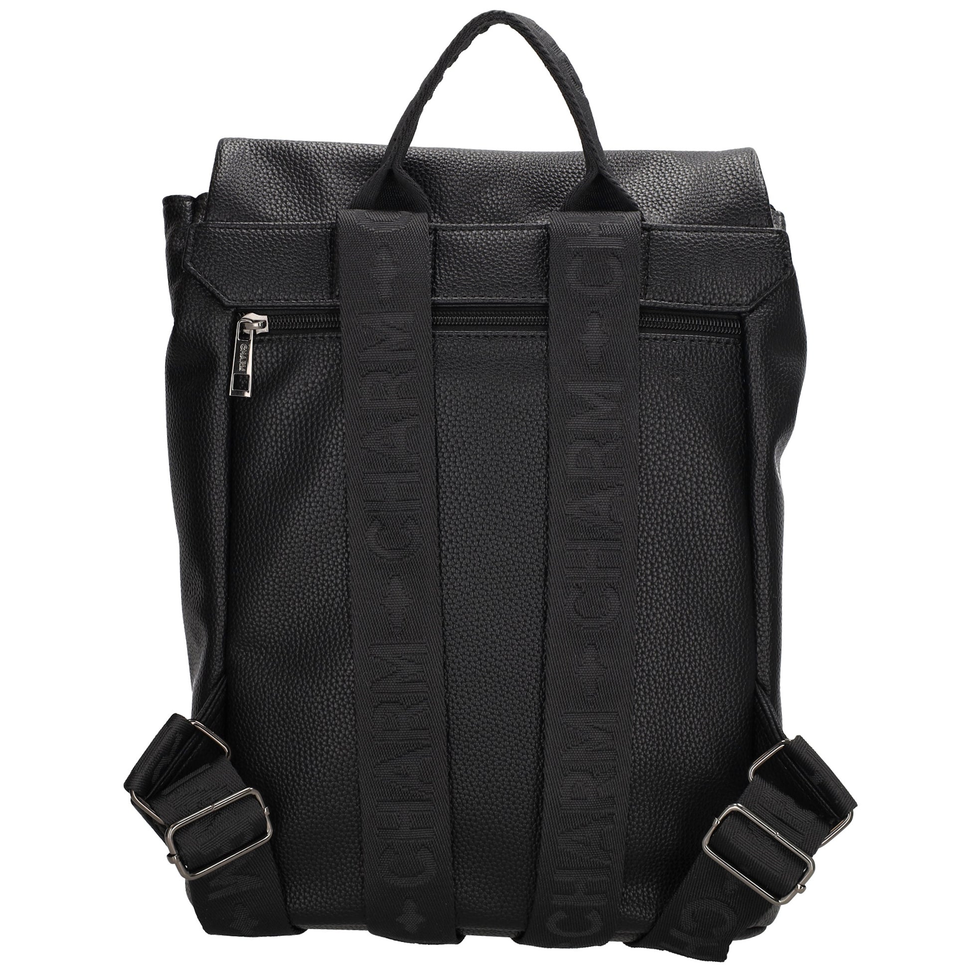 Rucksack 35 x 30cm in Schwarz mit Überschlag in Leder-Optik - leder-accessoires.com