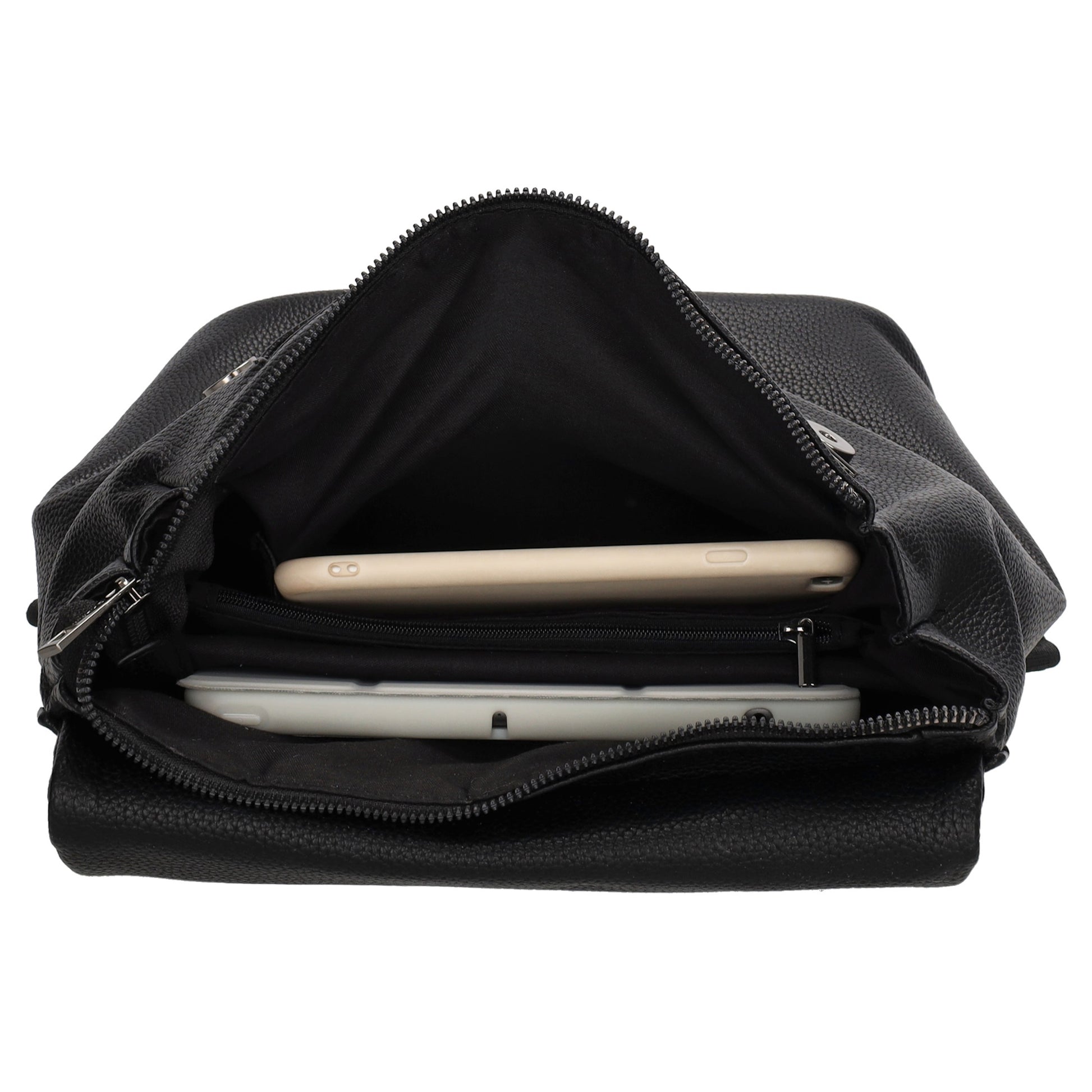 Rucksack 35 x 30cm in Schwarz mit Überschlag in Leder-Optik - leder-accessoires.com
