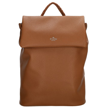 Rucksack 35 x 30cm in Cognac mit Überschlag in Leder-Optik