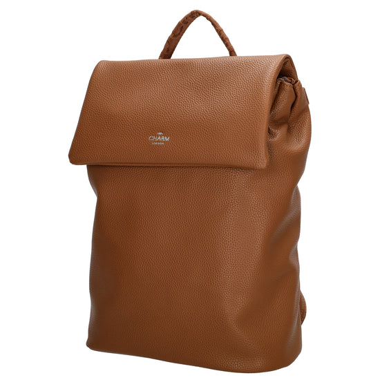 Rucksack 35 x 30cm in Cognac mit Überschlag in Leder-Optik - leder-accessoires.com