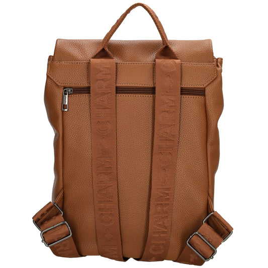 Rucksack 35 x 30cm in Cognac mit Überschlag in Leder-Optik