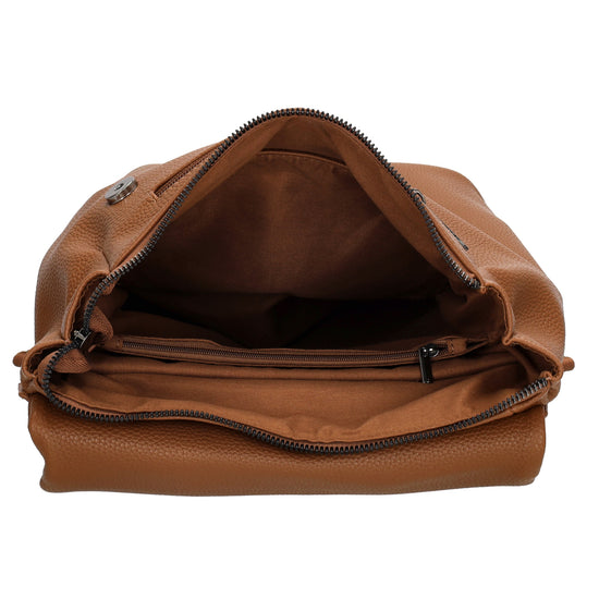 Rucksack 35 x 30cm in Cognac mit Überschlag in Leder-Optik - leder-accessoires.com