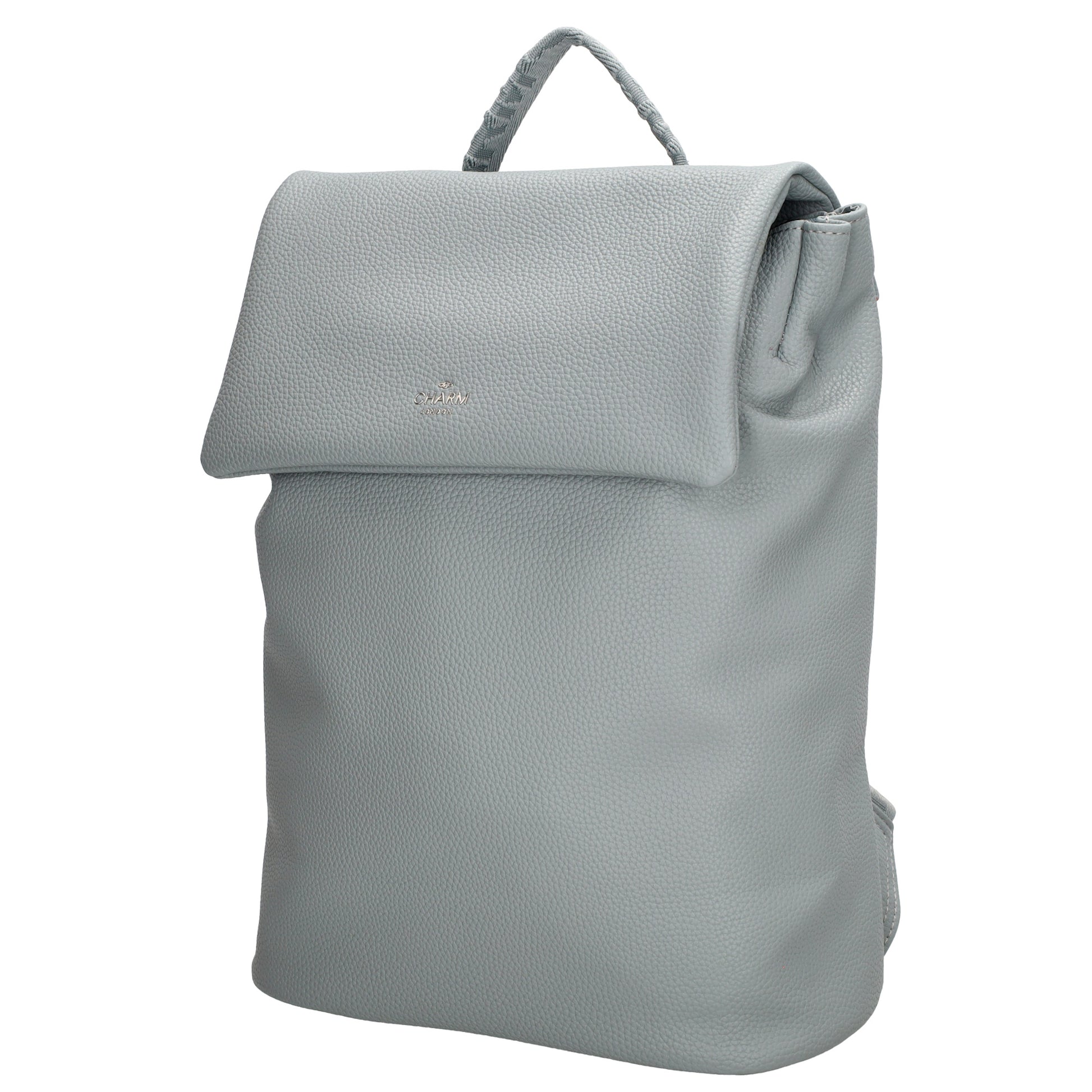 Rucksack 35 x 30cm in Hellblau mit Überschlag in Leder-Optik - leder-accessoires.com