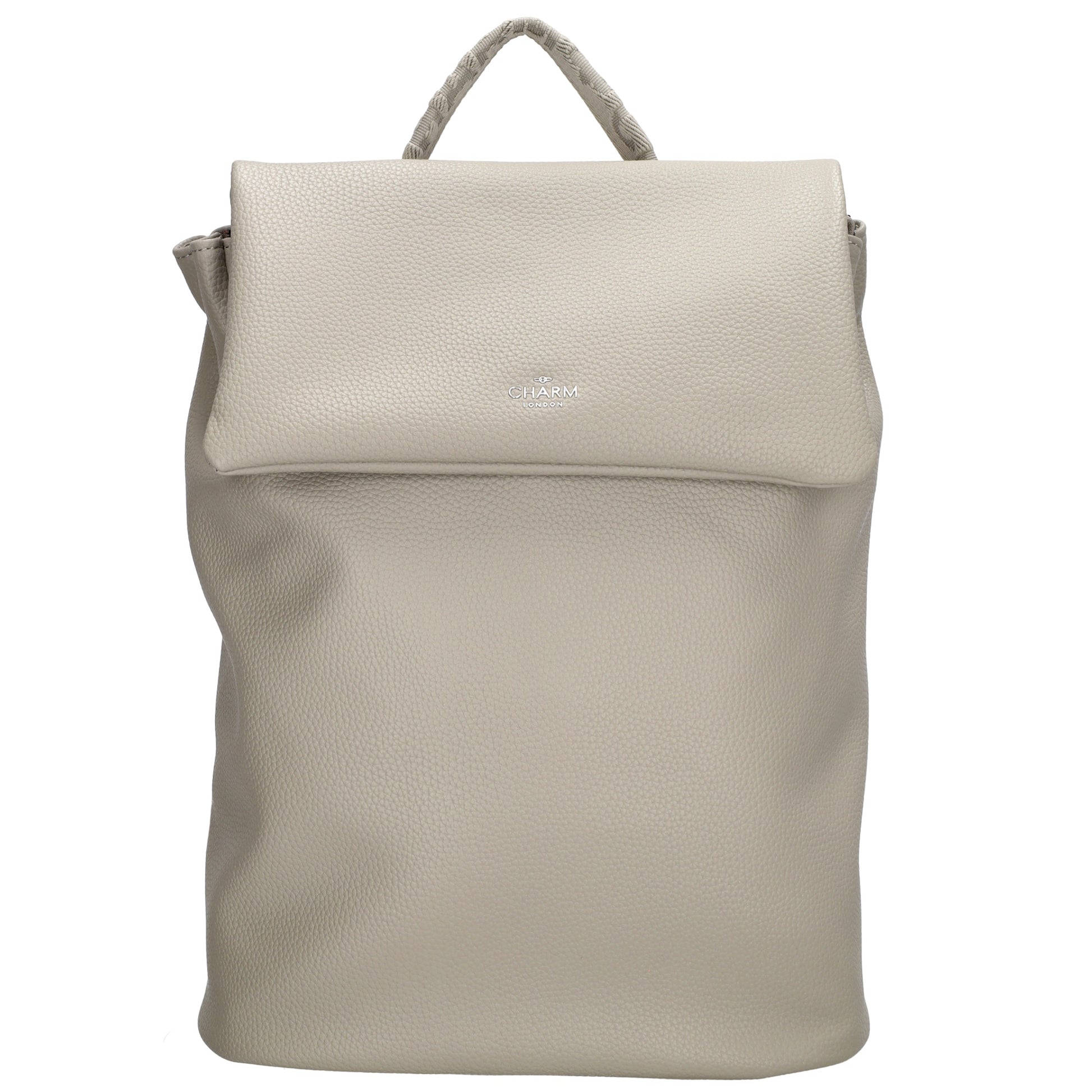 Rucksack 35 x 30cm in Hellgrau mit Überschlag in Leder-Optik - leder-accessoires.com