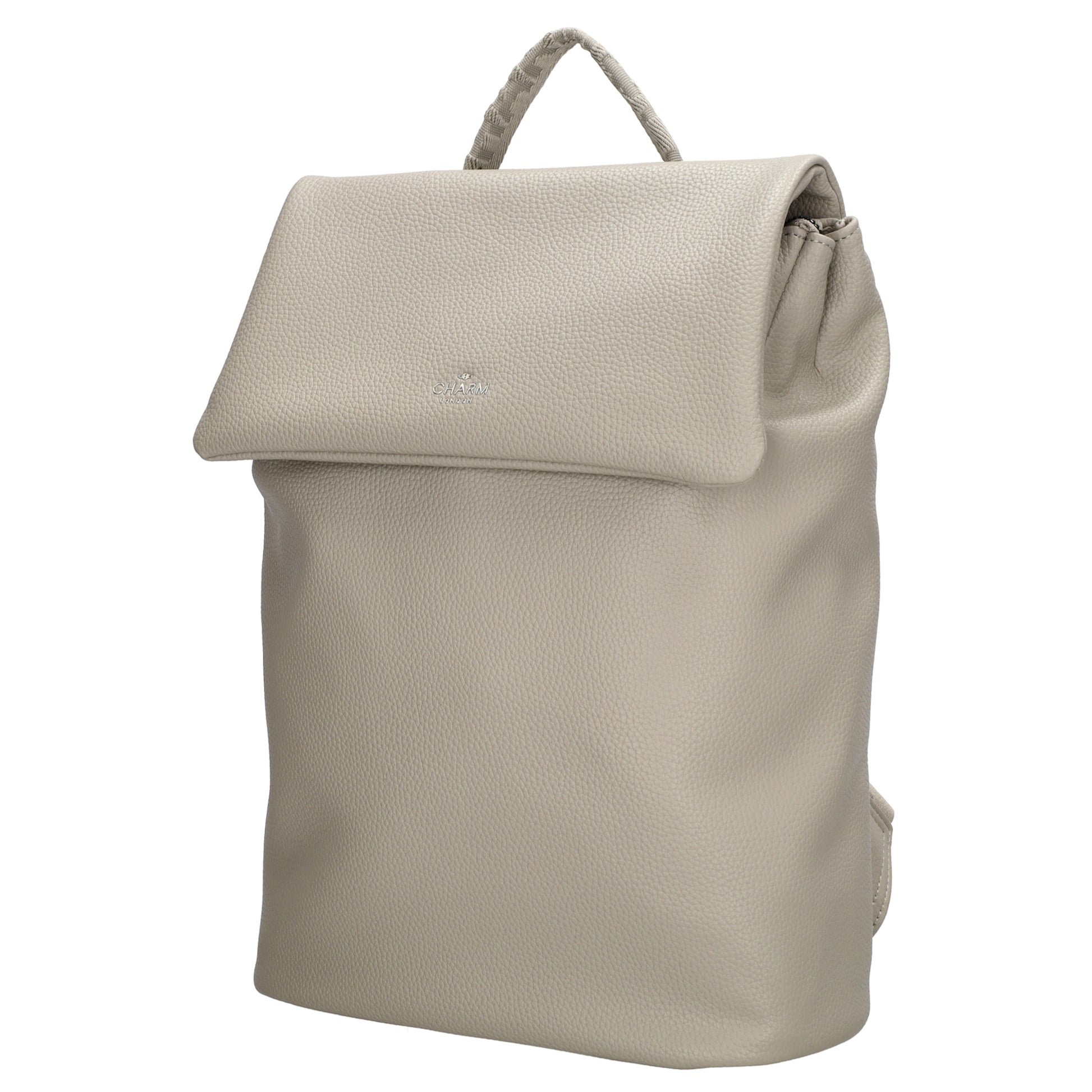 Rucksack 35 x 30cm in Hellgrau mit Überschlag in Leder-Optik - leder-accessoires.com