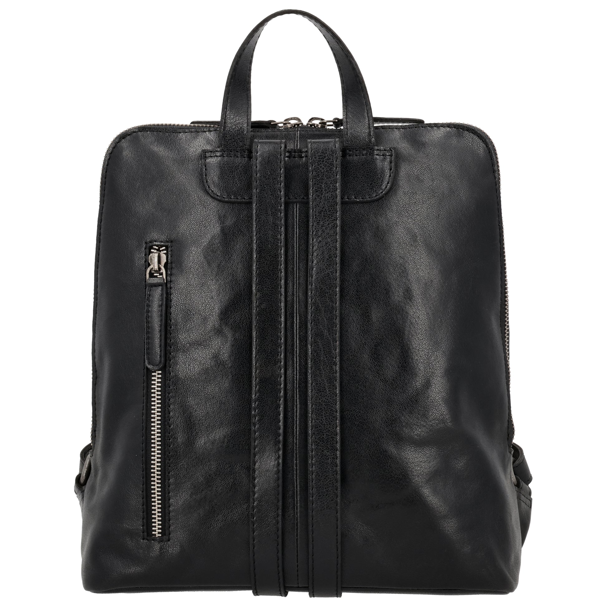 Rucksack 29 x 27cm in Schwarz mit Reißverschluss in Leder - leder-accessoires.com