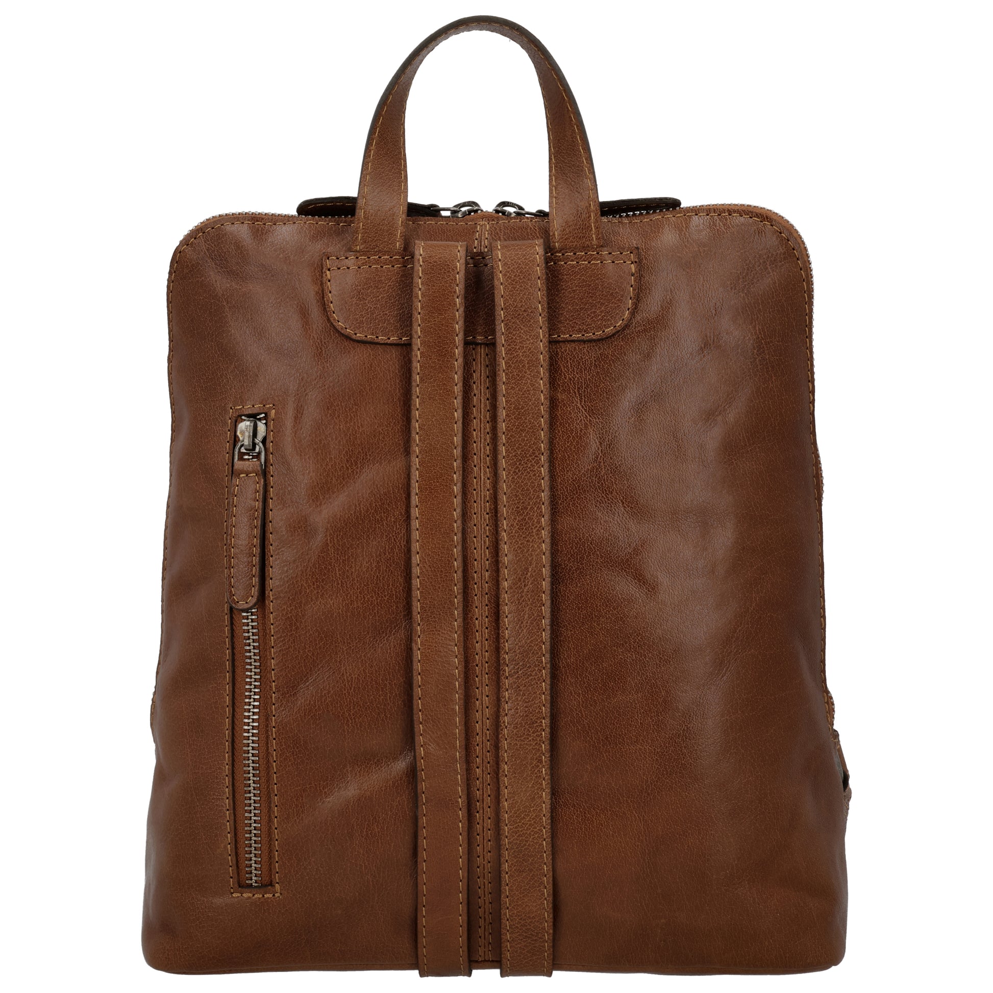 Rucksack 29 x 27cm in Cognac mit Reißverschluss in Leder - leder-accessoires.com