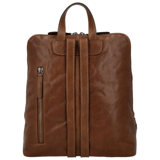 Rucksack 29 x 27cm in Cognac mit Reißverschluss in Leder