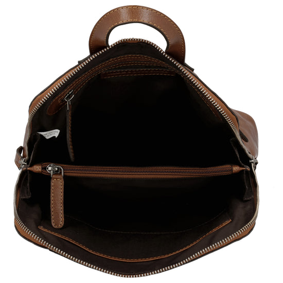 Rucksack 29 x 27cm in Cognac mit Reißverschluss in Leder - leder-accessoires.com