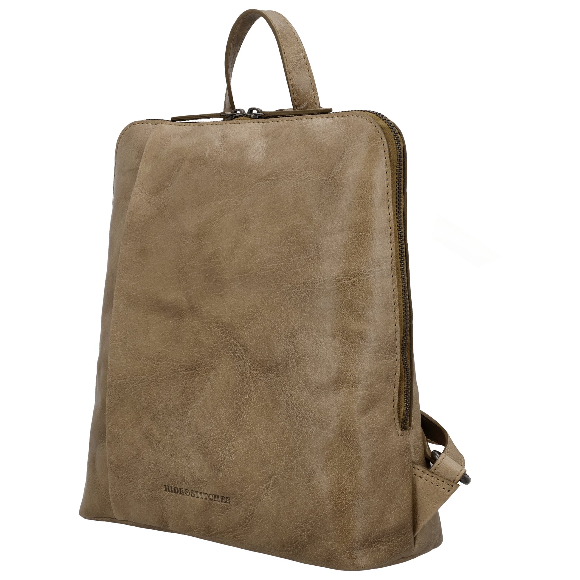 Rucksack 29 x 27cm in Taupe mit Reißverschluss in Leder - leder-accessoires.com