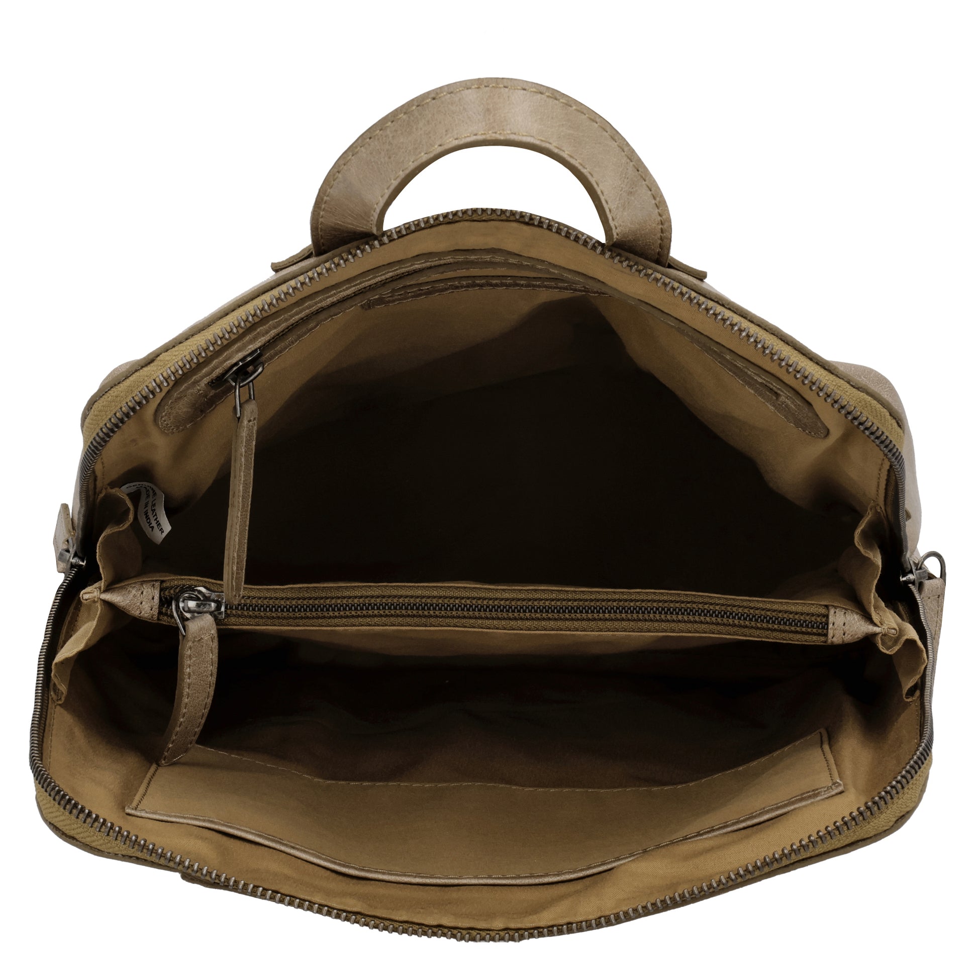Rucksack 29 x 27cm in Taupe mit Reißverschluss in Leder - leder-accessoires.com