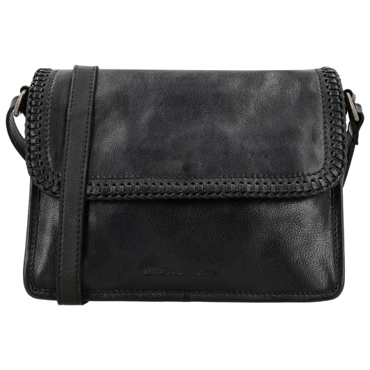 Elegante Crossbodytasche 24x19cm Schwarz – Leder & geflochtene Klappe - leder-accessoires.com