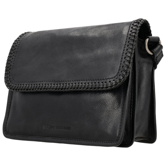 Elegante Crossbodytasche 24x19cm Schwarz – Leder & geflochtene Klappe - leder-accessoires.com