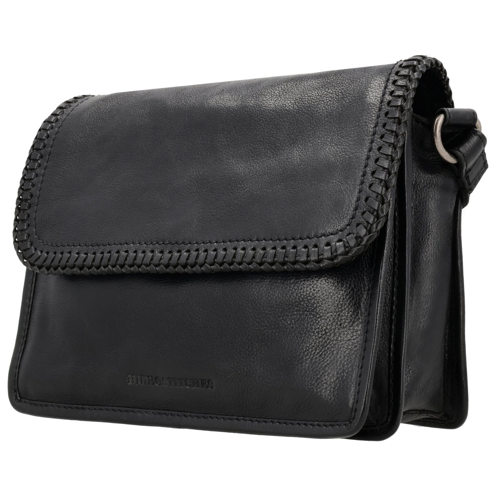 Elegante Crossbodytasche 24x19cm Schwarz – Leder & geflochtene Klappe - leder-accessoires.com