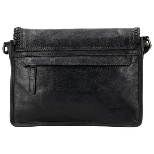 Elegante Crossbodytasche 24x19cm Schwarz – Leder & geflochtene Klappe - leder-accessoires.com