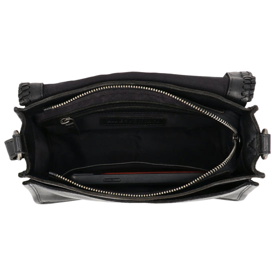 Elegante Crossbodytasche 24x19cm Schwarz – Leder & geflochtene Klappe - leder-accessoires.com