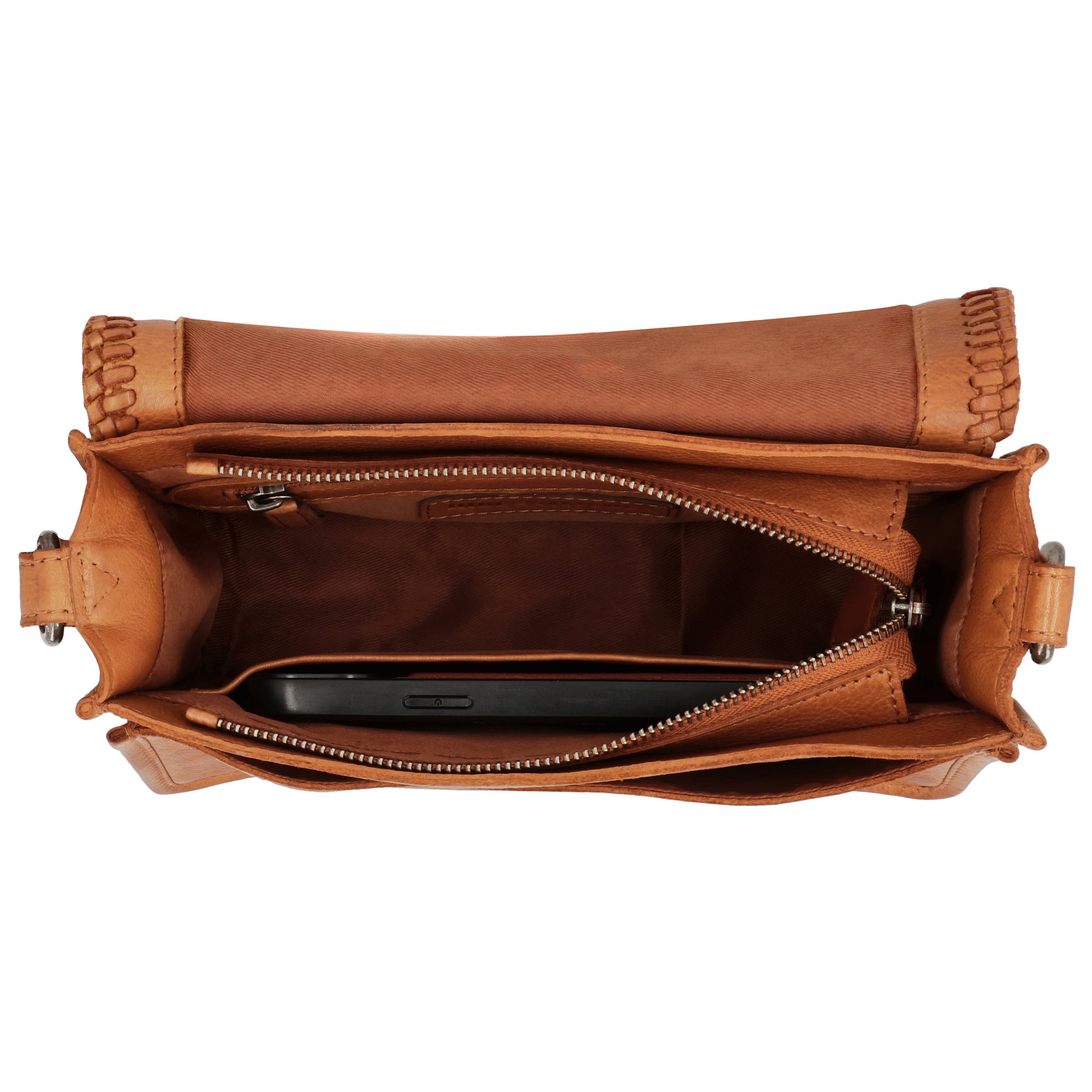 Cognac Crossbodytasche 24x19cm – Leder, Reißverschluss & modischer Look - leder-accessoires.com