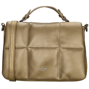 Schultertasche gesteppt 27 x 19cm in Gold Metallic mit Überschlag und Kurzgriff