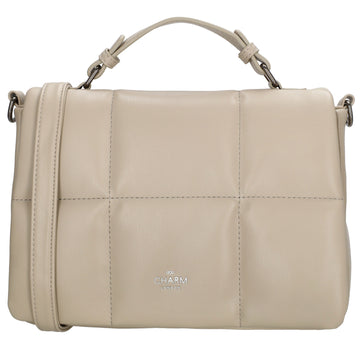 Schultertasche gesteppt 27 x 19cm in Helltaupe mit Überschlag und Kurzgriff