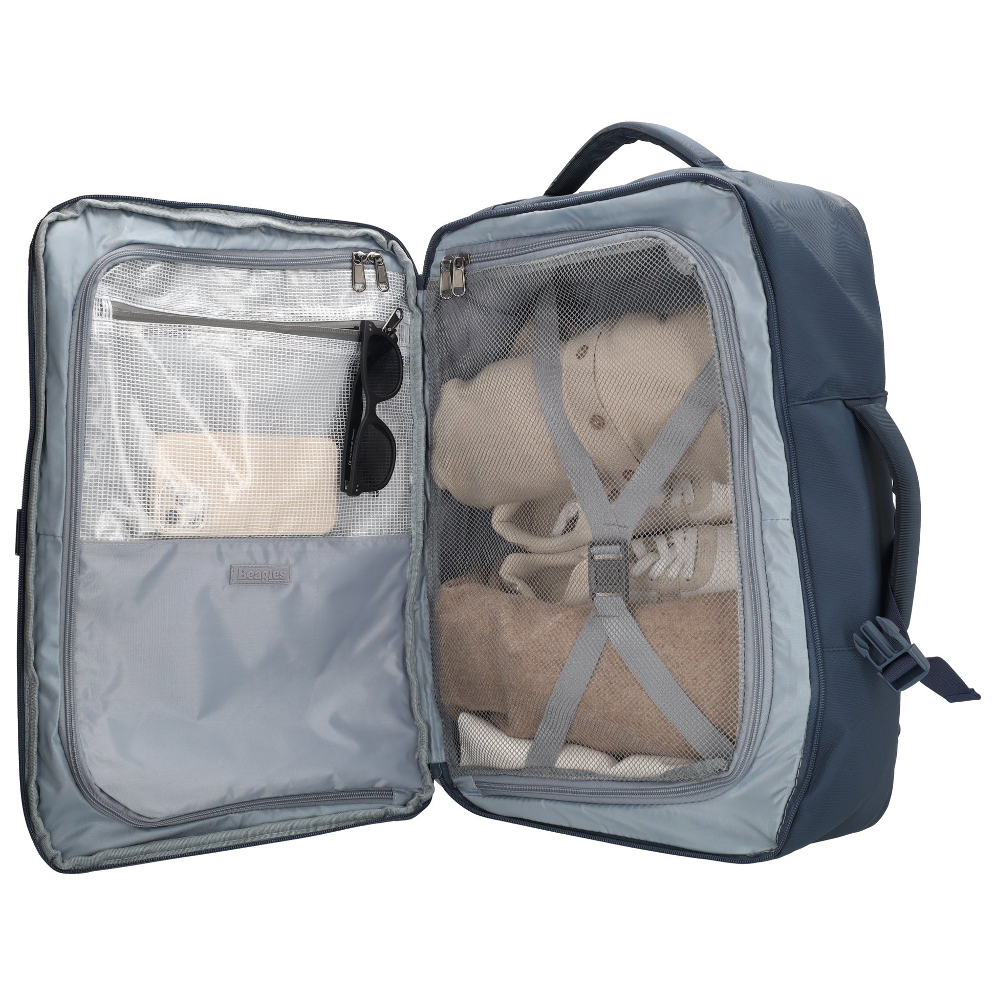 Rucksack 48x32x18cm in Dunkelblau mit Brustgurt und Aufsteckfunktion - leder-accessoires.com