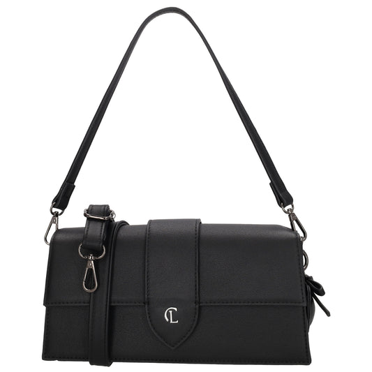 Schultertasche| Clutch 26 x 13cm in Schwarz mit Überschlag