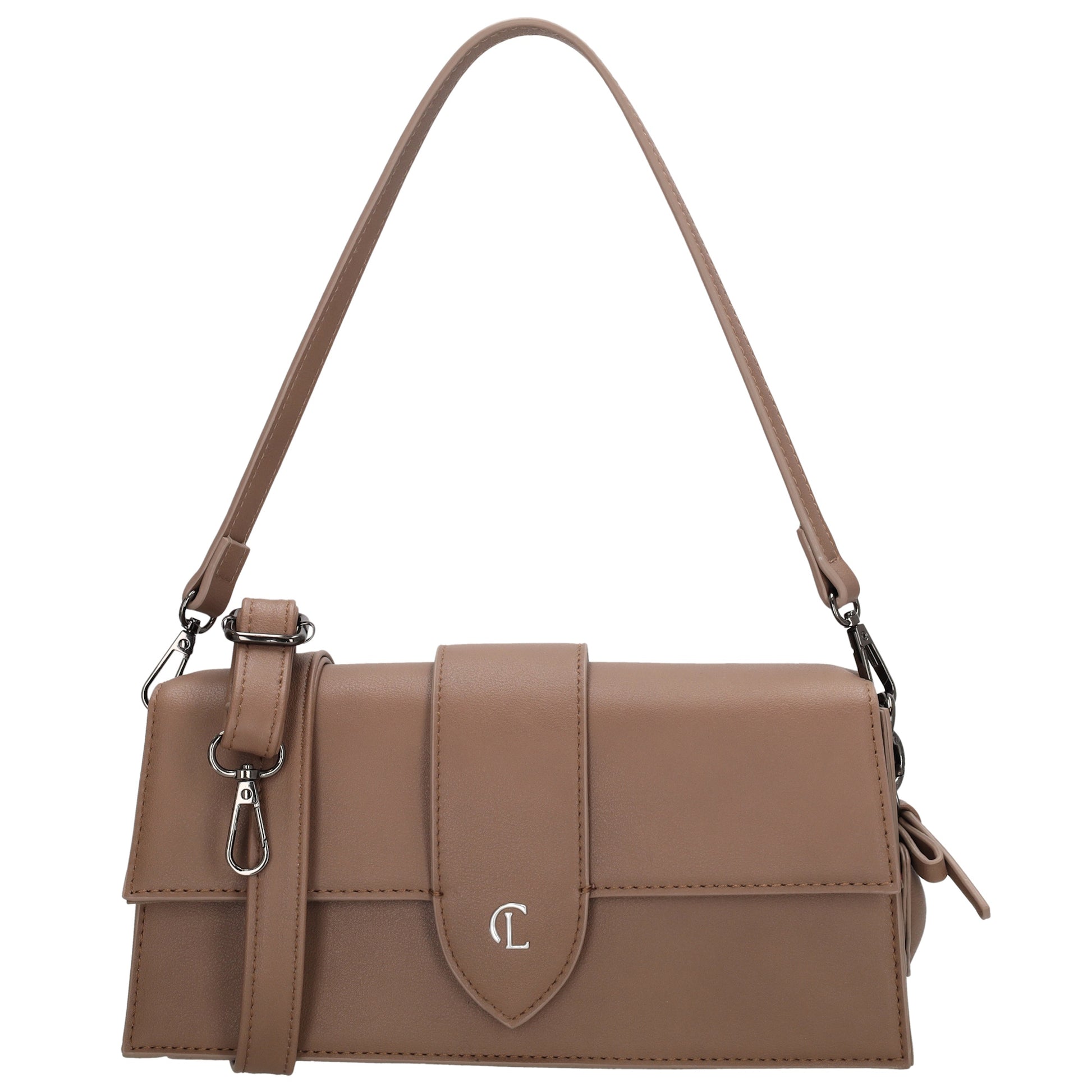 Schultertasche| Clutch 26 x 13cm in Taupe mit Überschlag - leder-accessoires.com