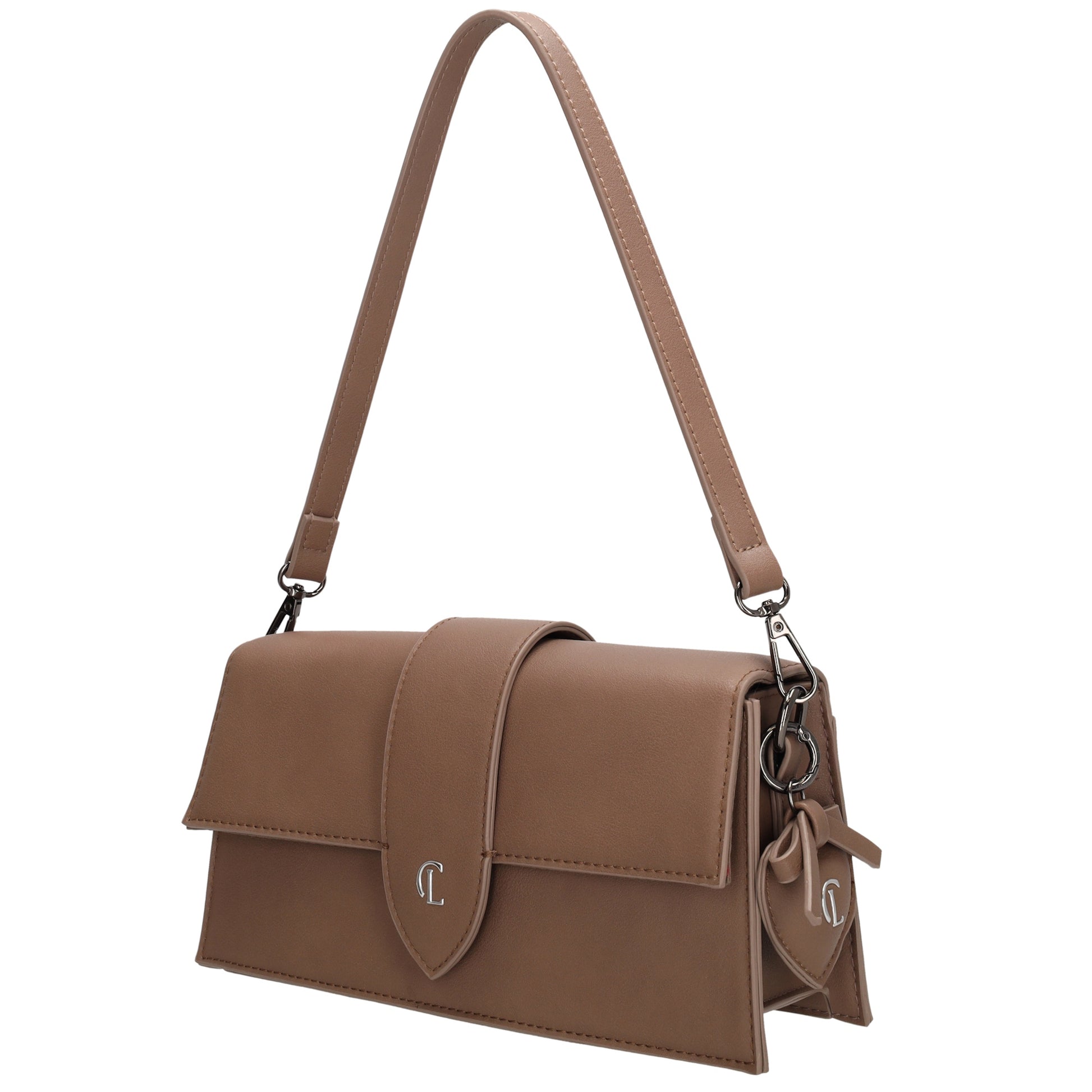 Schultertasche| Clutch 26 x 13cm in Taupe mit Überschlag - leder-accessoires.com