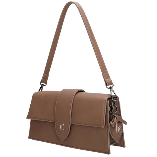 Schultertasche| Clutch 26 x 13cm in Taupe mit Überschlag